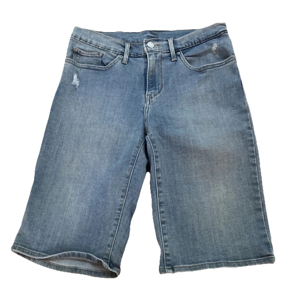 Levi's Denim Jean Shorts Capris Women's 30 Blue Med Wash Button Pockets